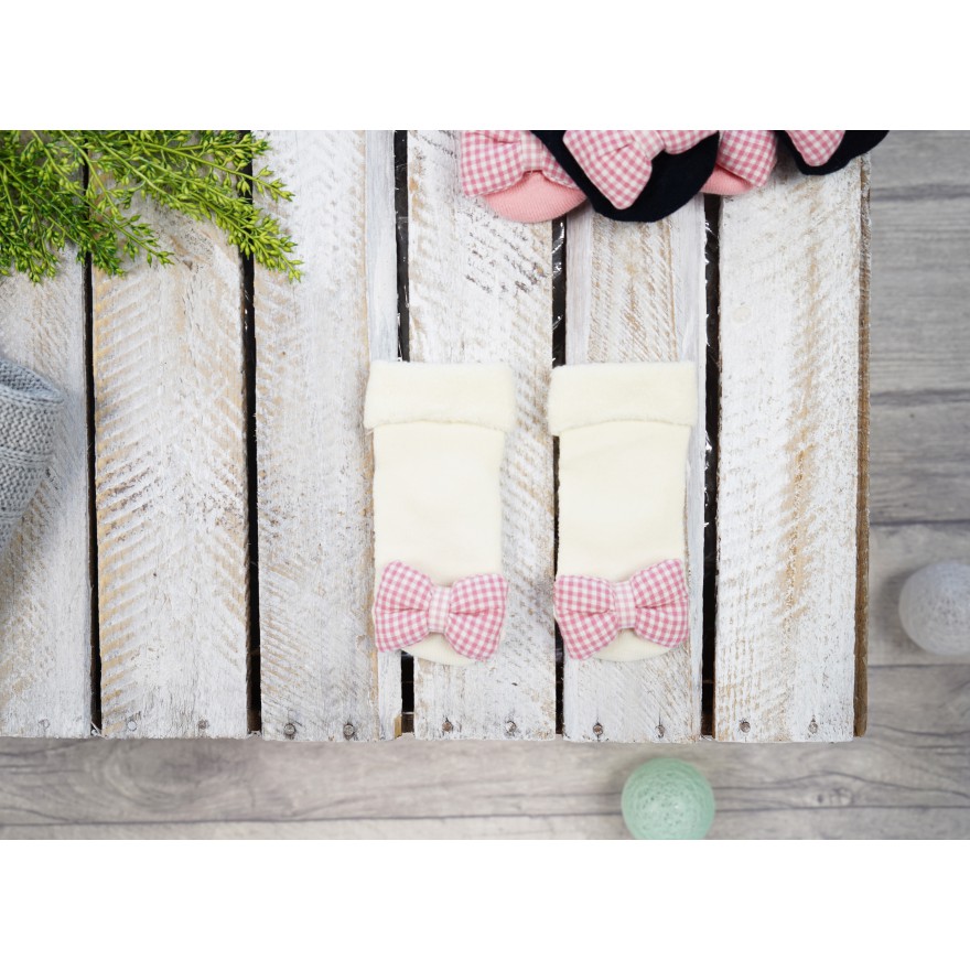 Ecru SKARPETY frotte 3D dziewczęce skarpetki z kokardą