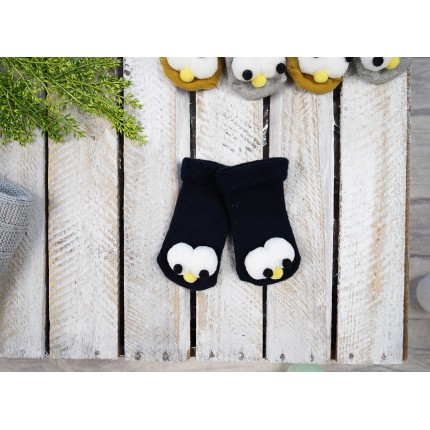 Czarne SKARPETY frotte 3D niemowlęce skarpetki z oczami i noskiem