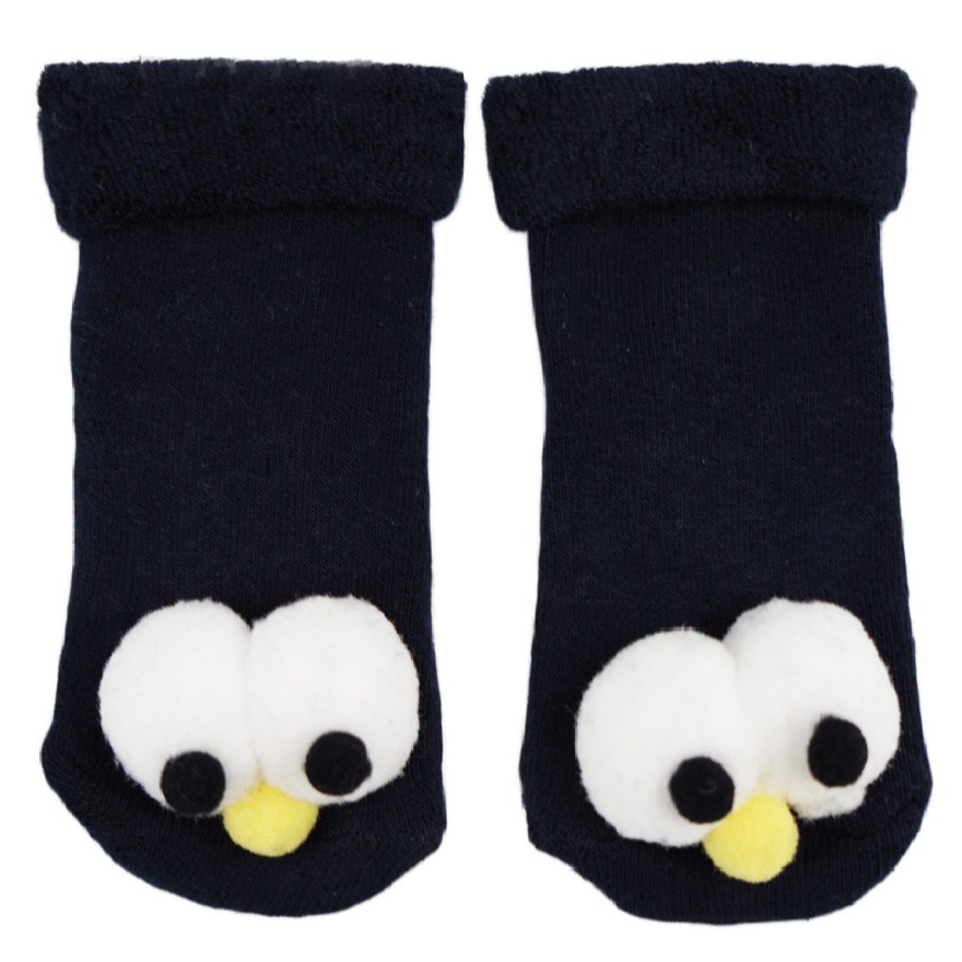 Czarne SKARPETY frotte 3D niemowlęce skarpetki z oczami i noskiem