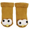 Musztardowe SKARPETY frotte 3D niemowlęce skarpetki z oczami i noskiem