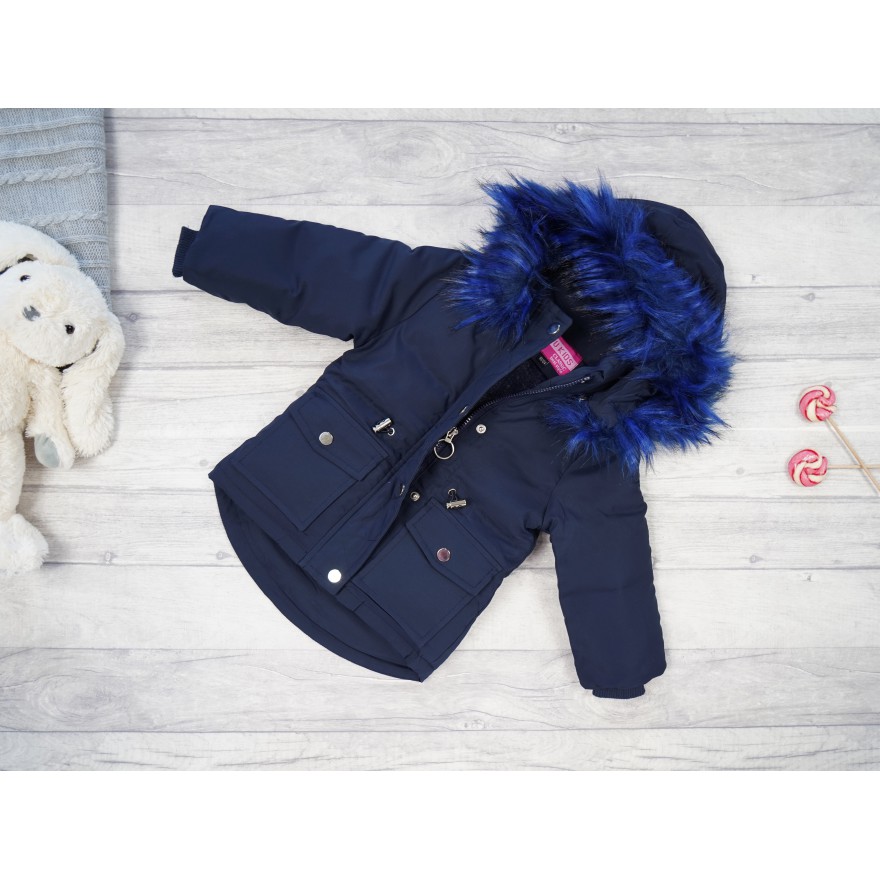 Granatowa KURTKA dziewczęca na futerku ZIMA