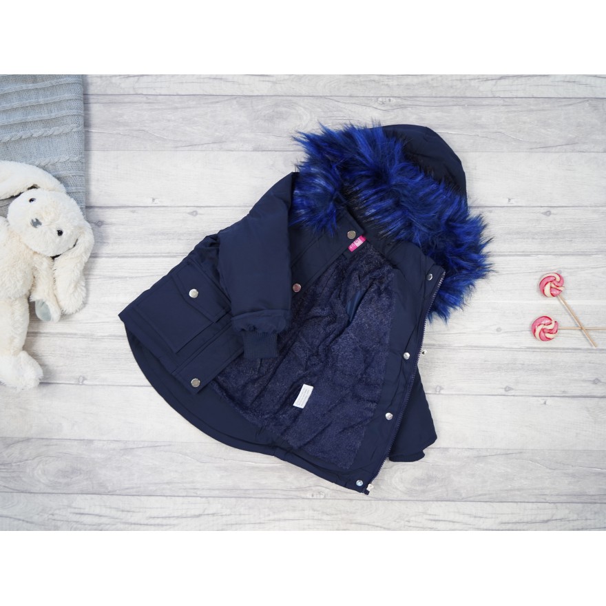 Granatowa KURTKA dziewczęca na futerku ZIMA