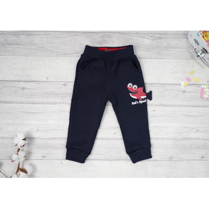 Granatowe SPODNIE ocieplane czerwony REKIN chłopięce spodenki dresowe