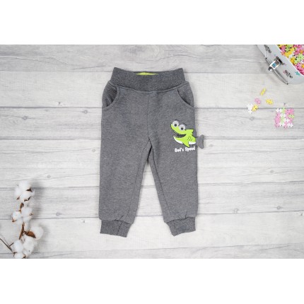 Szare SPODNIE ocieplane zielony REKIN chłopięce spodenki dresowe