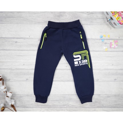 Granatowe SPODNIE ocieplane SR NEW SPORTS chłopięce spodenki dresowe