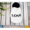 Biała CZAPKA LOVE z daszkiem i pomponem zimowa ALA
