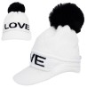 Biała CZAPKA LOVE z daszkiem i pomponem zimowa ALA