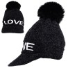 Czarna CZAPKA LOVE z daszkiem i pomponem zimowa JULA