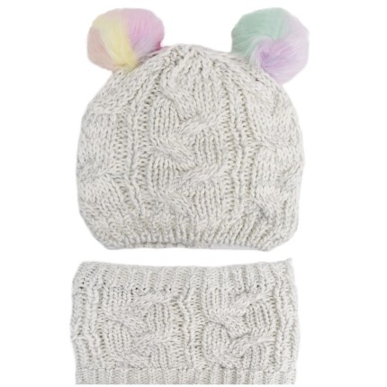 Zimowy komplet BLANKA czapka z tęczowymi pomponami + komin