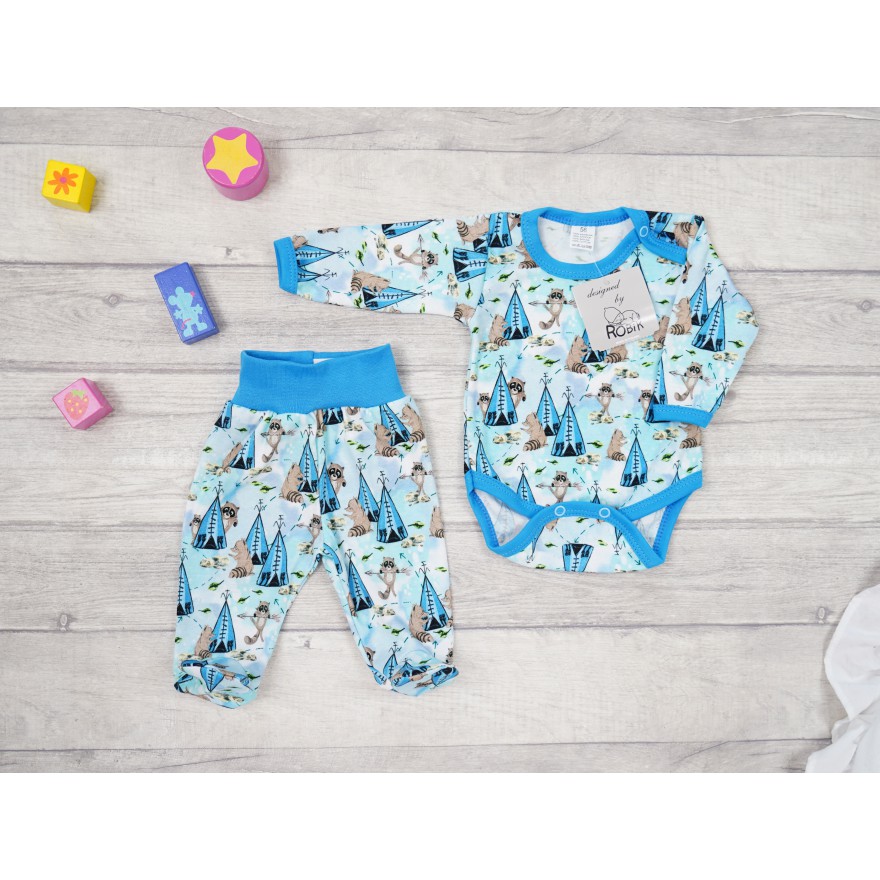 Komplet 2cz body + półśpiochy niebieski wz. szopy