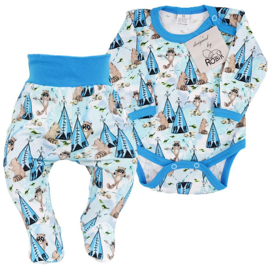 Komplet 2cz body + półśpiochy niebieski wz. szopy