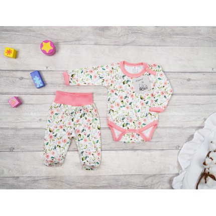 Komplet 2cz body + półśpiochy róż wz. róże zielone liście WCZEŚNIAK