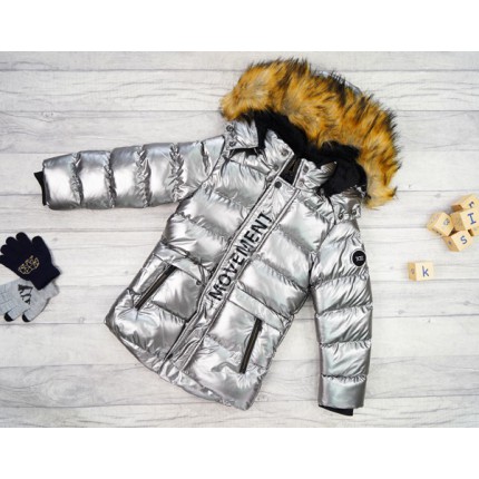 Srebrna KURTKA metalik MOVEMENT pikowana na futerku ZIMA