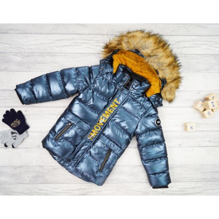 Niebieska KURTKA metalik MOVEMENT pikowana na futerku ZIMA
