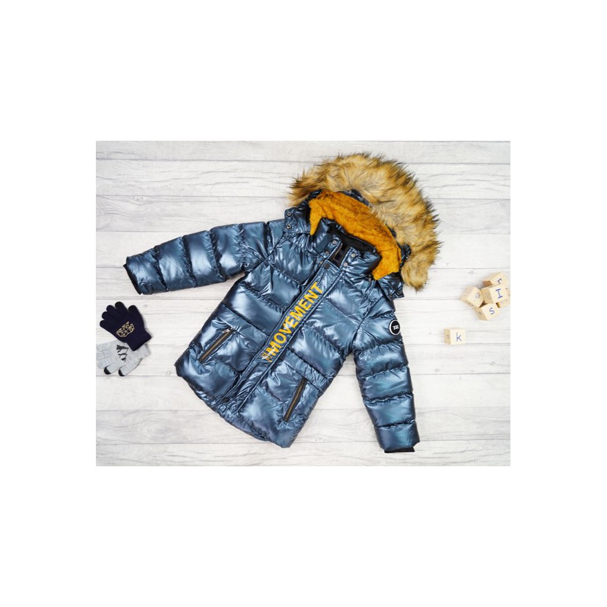 Niebieska KURTKA metalik MOVEMENT pikowana na futerku ZIMA