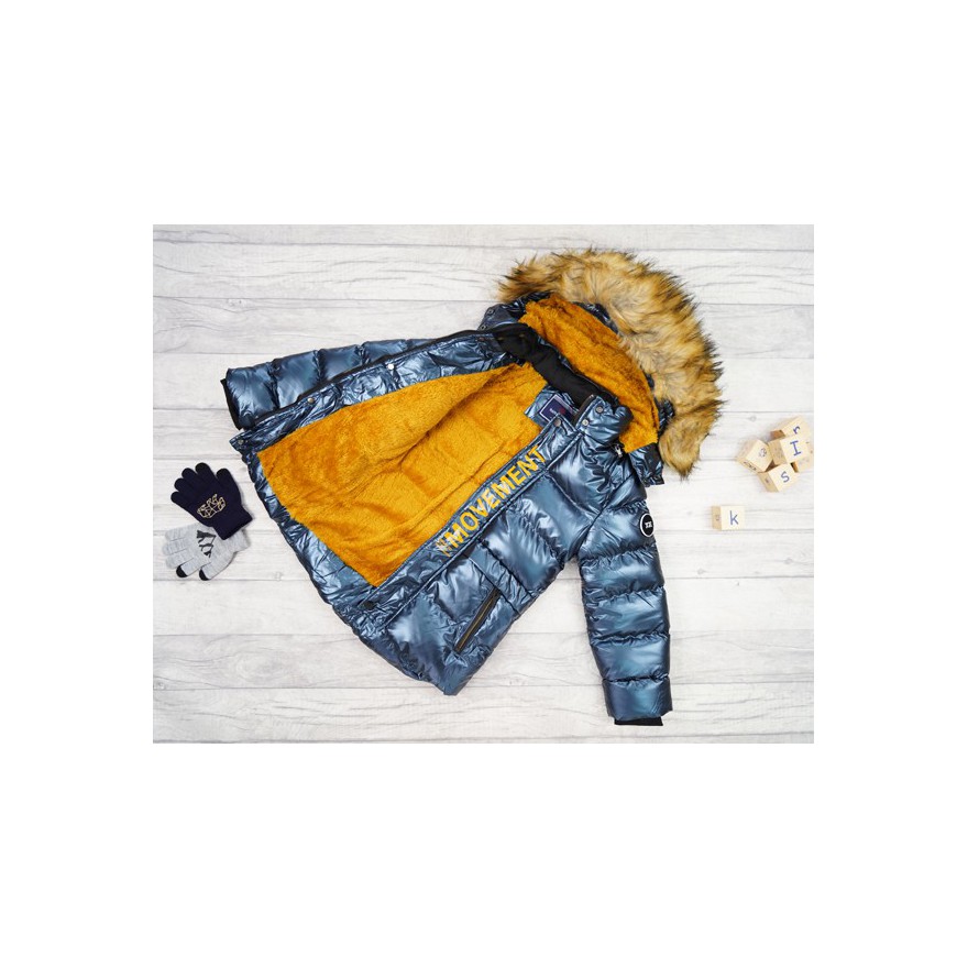 Niebieska KURTKA metalik MOVEMENT pikowana na futerku ZIMA