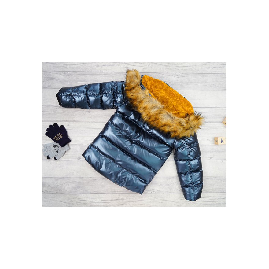 Niebieska KURTKA metalik MOVEMENT pikowana na futerku ZIMA