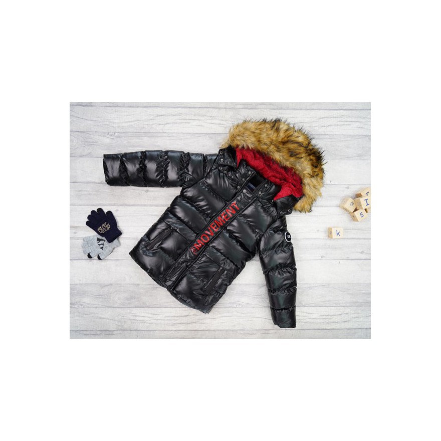 Czarna KURTKA metalik MOVEMENT pikowana na futerku ZIMA