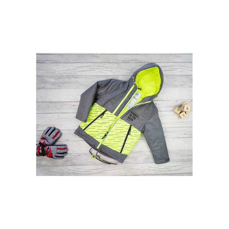 Szara KURTKA CANADA zielony neon wodoodporna ZIMA