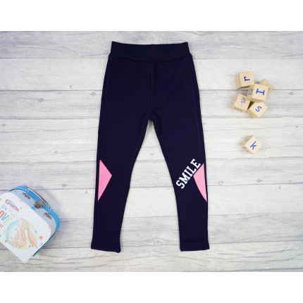 Granatowe LEGGINSY ocieplane na futerku SMILE