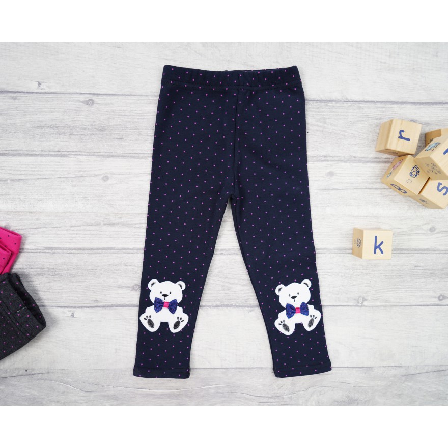 Granatowe LEGGINSY ciepłe MIŚ w kropki