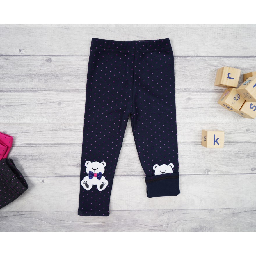Granatowe LEGGINSY ciepłe MIŚ w kropki