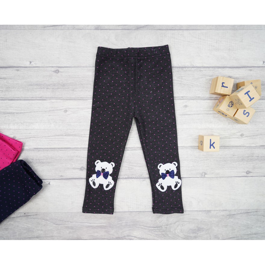 Grafitowe LEGGINSY ciepłe MIŚ w kropki