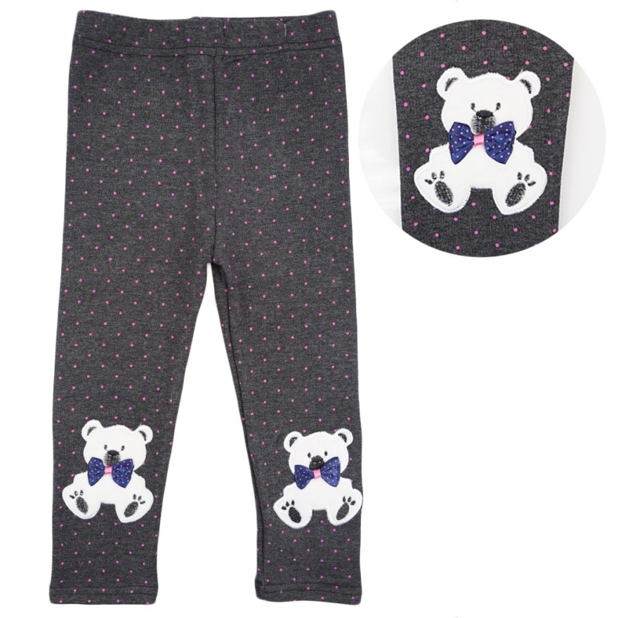 Grafitowe LEGGINSY ciepłe MIŚ w kropki