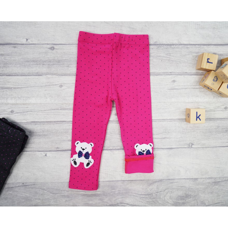 Amarantowe LEGGINSY ciepłe MIŚ w kropki