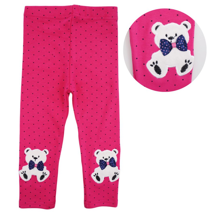 Amarantowe LEGGINSY ciepłe MIŚ w kropki