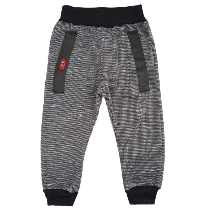 Czarno-białe SPODNIE ocieplane czerwona klamra spodenki dresowe