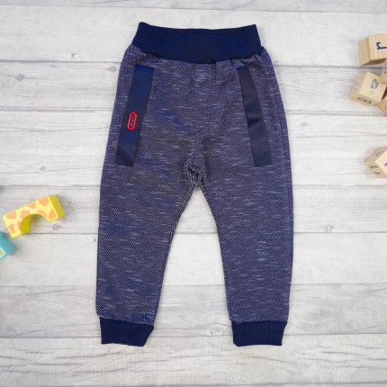 Granatowo-białe SPODNIE ocieplane czerwona klamra spodenki dresowe