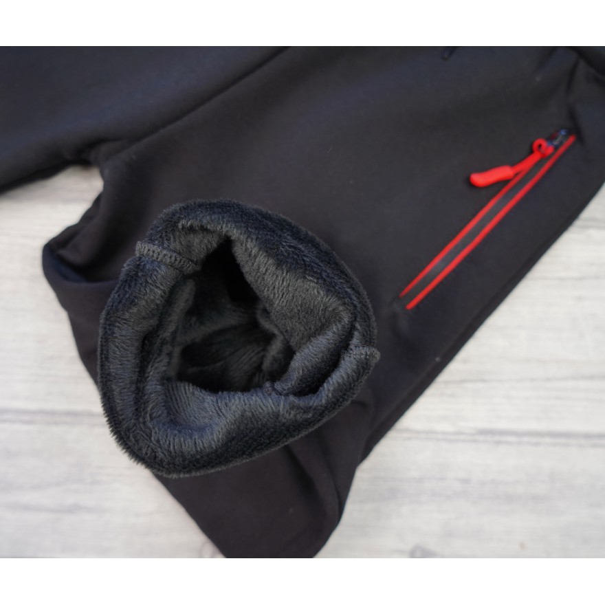 Czarne SPODNIE czerwony suwak ocieplane dresowe chłopięce