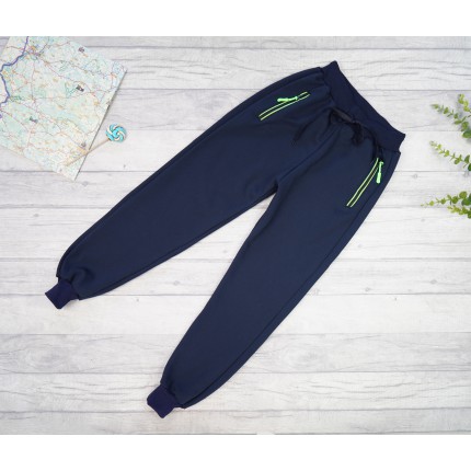 Granat SPODNIE zielony suwak ocieplane dresowe chłopięce