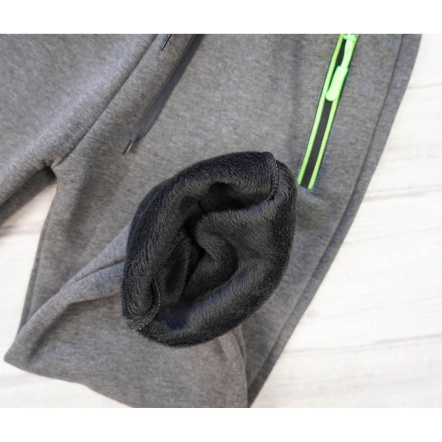 Grafit SPODNIE zielony suwak ocieplane dresowe chłopięce