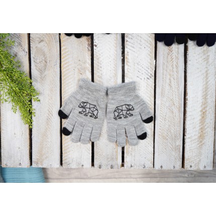 Szare rękawiczki MIŚ z ABS i czarnym dotykiem RK-14