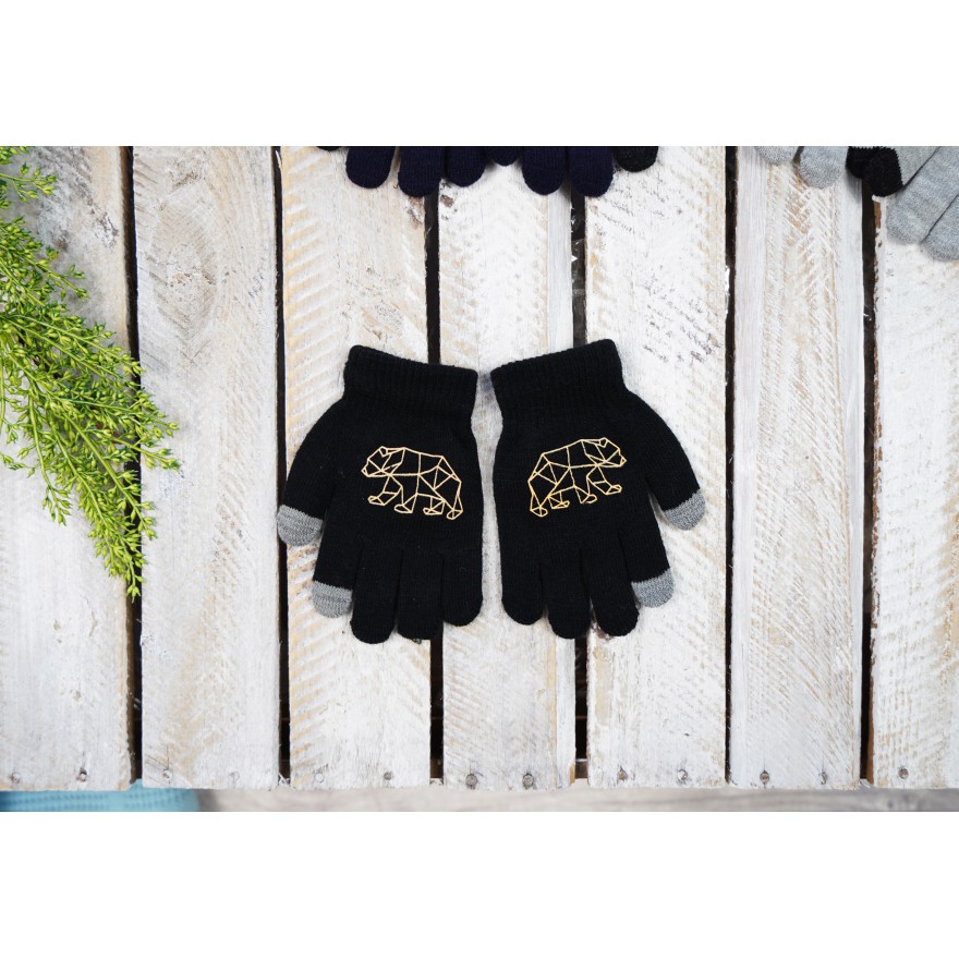 Czarne rękawiczki MIŚ z ABS i szarym dotykiem RK-16