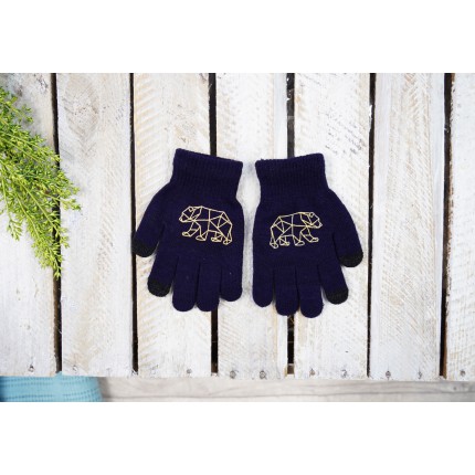 Granatowe rękawiczki MIŚ z ABS i czarnym dotykiem RK-17