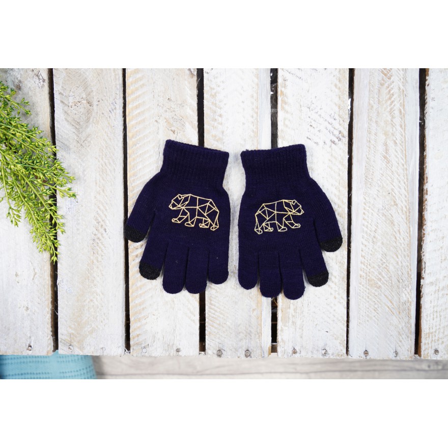 Granatowe rękawiczki MIŚ z ABS i czarnym dotykiem RK-17