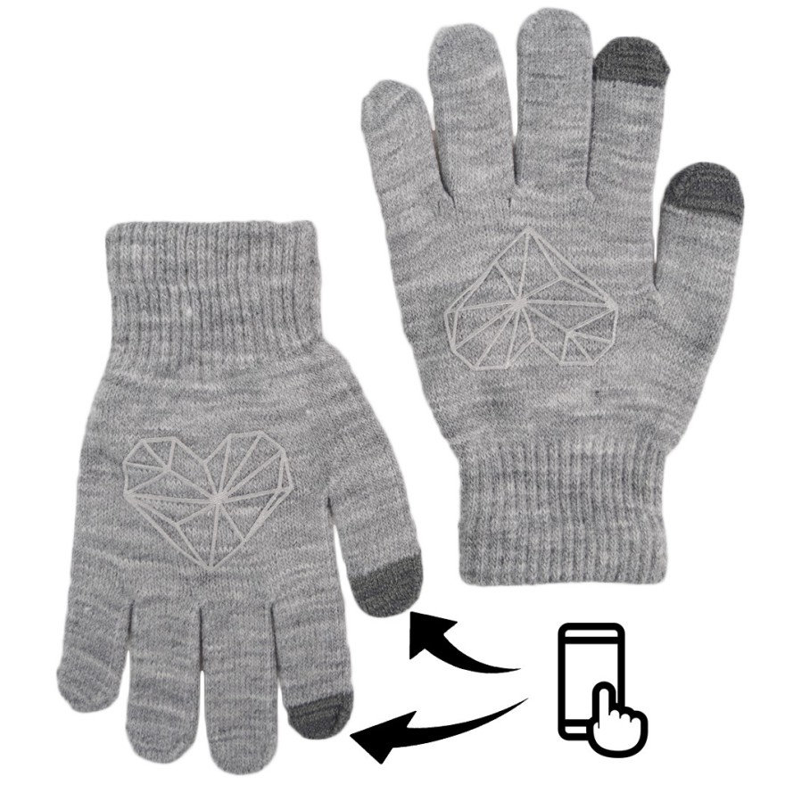 Szare rękawiczki SERCE z ABS i szarym dotykiem RK-7