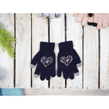 Granatowe rękawiczki SERCE z ABS i szarym dotykiem RK-10