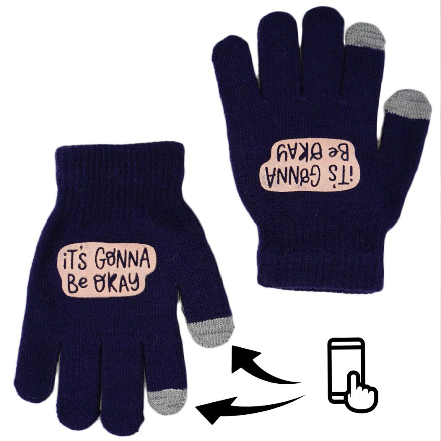 Granatowe rękawiczki IT'S GONNA z ABS i szarym dotykiem RK-12