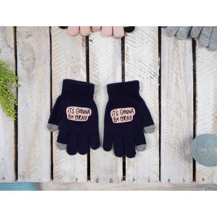 Granatowe rękawiczki IT'S GONNA z ABS i szarym dotykiem RK-12