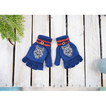 Niebieskie rękawiczki chłopięce WILK z kapturkiem RK-19