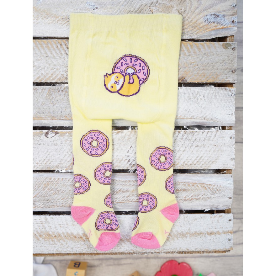 RAJSTOPY bawełniane żółte z donutem wzór 486