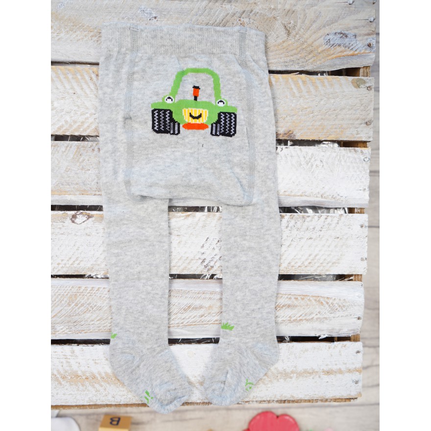 RAJSTOPY bawełniane szare z zielonym traktorem wzór 474