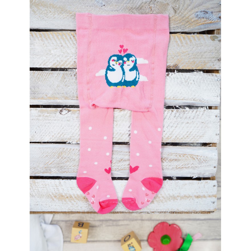 RAJSTOPY z ABS różowe w pingwinki wzór 483
