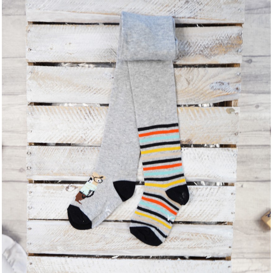 RAJSTOPY chłopiece szare w kolorowe paski wzór 488