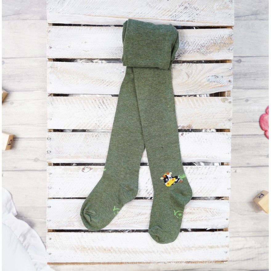 RAJSTOPY chłopiece khaki z krówką wzór 493