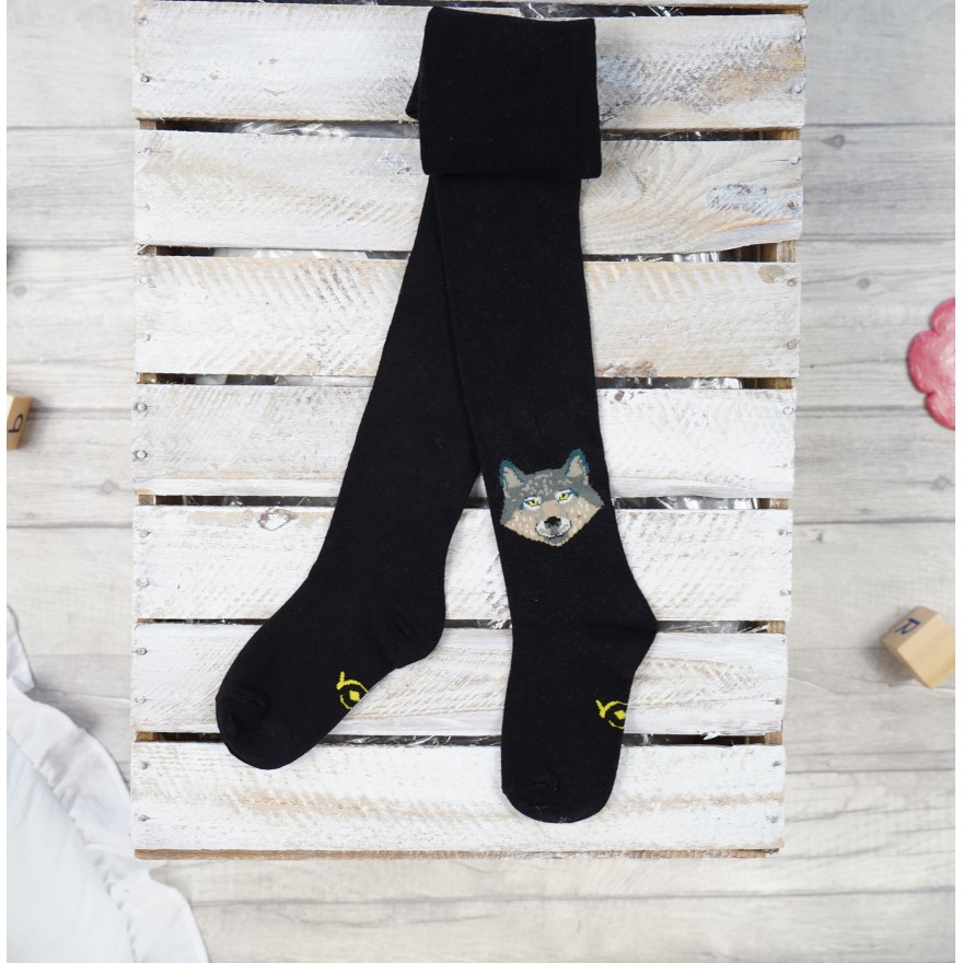 RAJSTOPY chłopiece czarne z wilkiem wzór 496